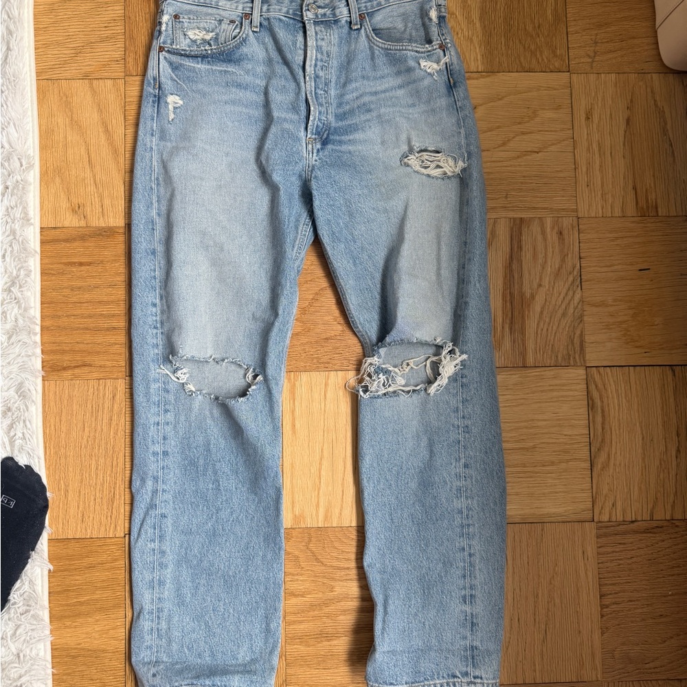 Agolde Women's Light Blue Distressed High Rise Jeans